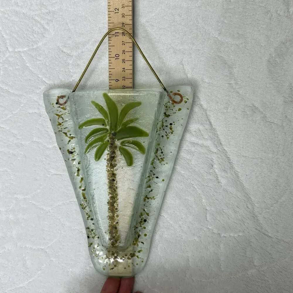 Fused Glass Hanging Wall Pocket Vase Palm tree Tropical Artsy Hawaiian‎